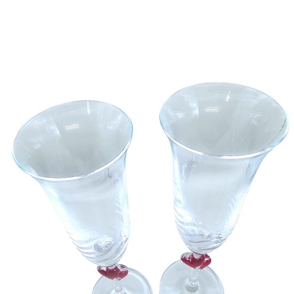 Pair Of Stölzle Lausitz Champagne Flutes With Red Heart Stems - Picture 6 of 9